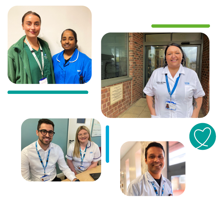 A photo collage of a selection of people working in different roles at our Trust.