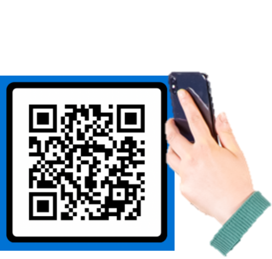 A close up of a hand pointing a mobile phone at a QR code