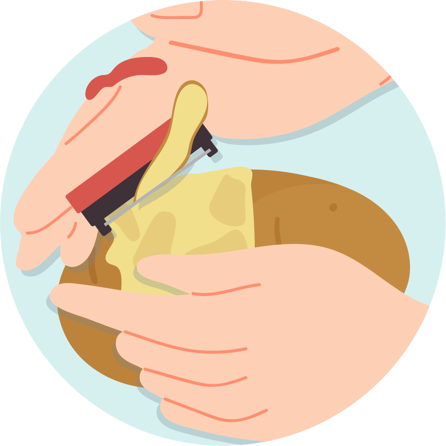 Person peeling a potato with easy peel tool