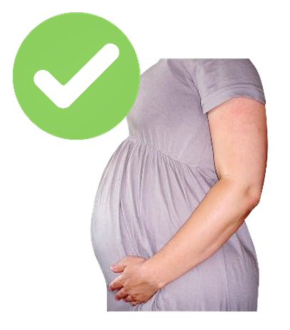 A pregnant woman with a green tick